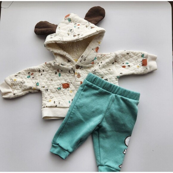 Peanuts Other - Peanuts 0-3mo Hoodie with Ears & Sweatpants Set, Snoopy & Woodstock, Camping